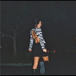 Striped Black and White Open-Back sweater